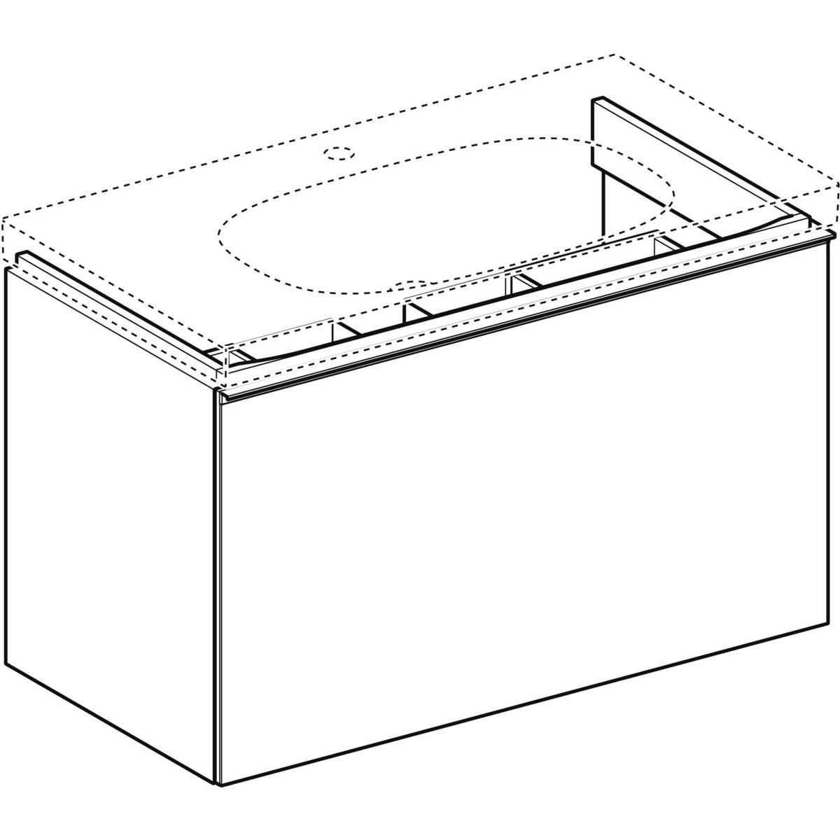 Meuble bas Acanto pour lavabo - 1 tiroir et 1 tiroir intérieur - siphon - 89 x 53,5 x 47,5 cm - corps : laqué mat / gris velouté - tiroirs : verre brillant / gris velouté Réf. 500.612.JK.2