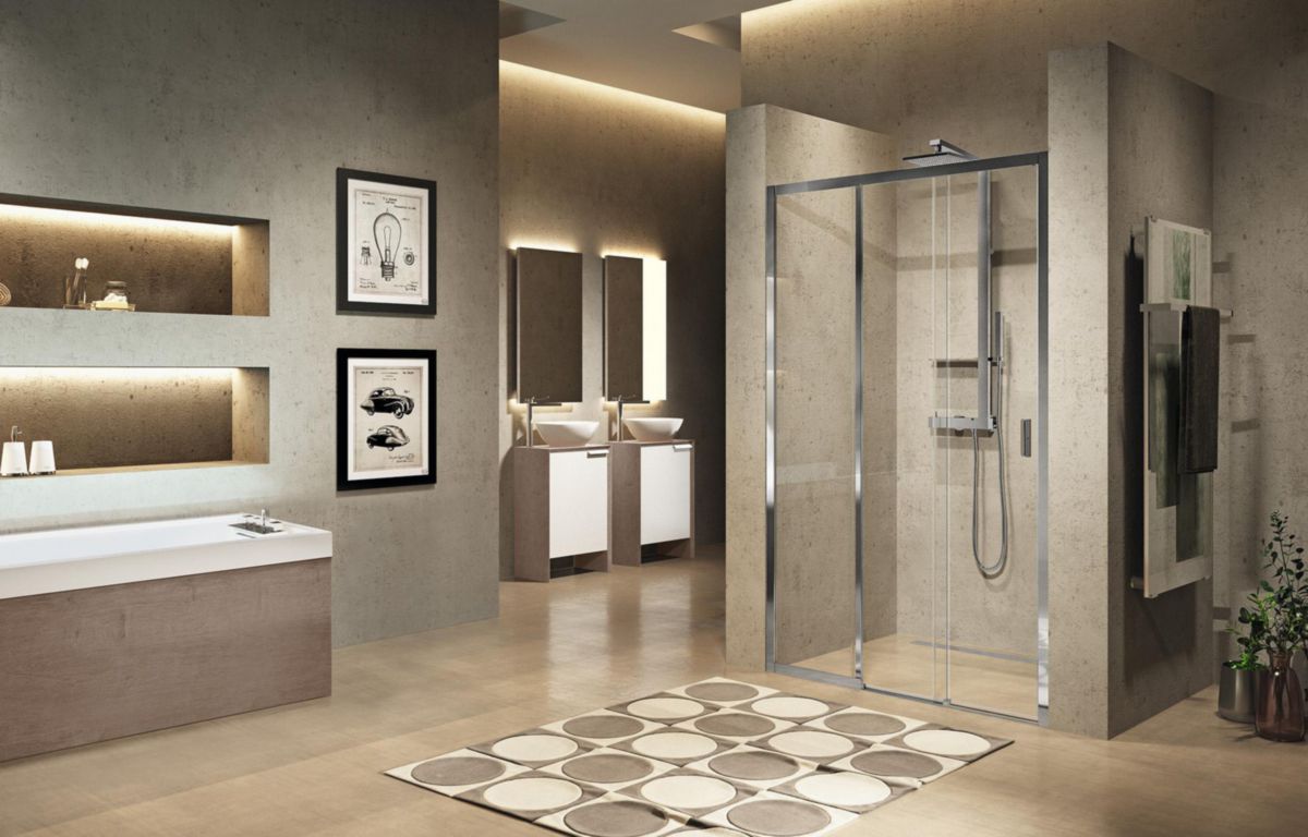 Paroi de douche Lunes 2.0 3Ph DR 108 extensible 108 - 114 cm sérigraphié gris argent Réf. LUN3PH108D-78J