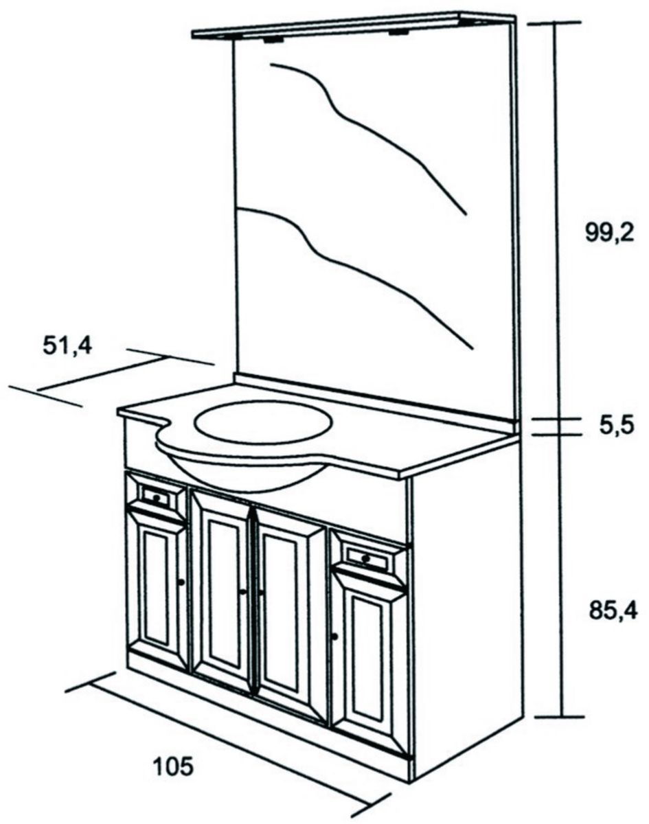 Meuble sous-vasque SLIMO 2 - blanc, 105 cm, 4 portes 2 tiroirs, pour plan céramique