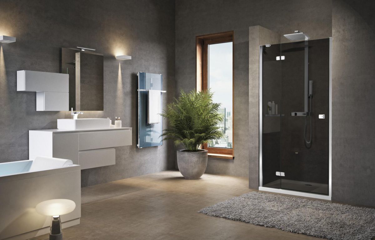 Paroi de douche droit Brera G 90 ext. 89 - 91 cm en verre gris chromé Réf. BRERAG90LD-54K