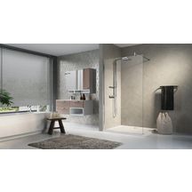 Paroi de douche LUNES H 100 cm extensible 97 cm à 98,5 cm, fixe, avec barre de renfort de 70 cm extensible jusqu'à 100 cm, réversible, en verre transparent et profilé silver Réf. LUNESH100-1B