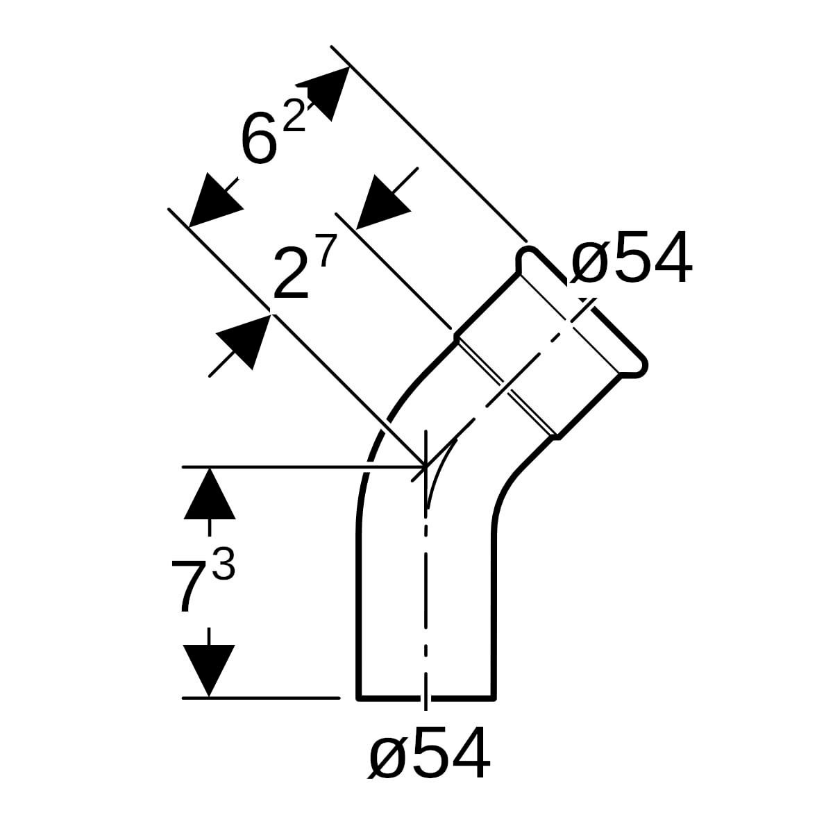 Coude 45 degrés avec extrémité à emboîter MF D54mm réf 23708