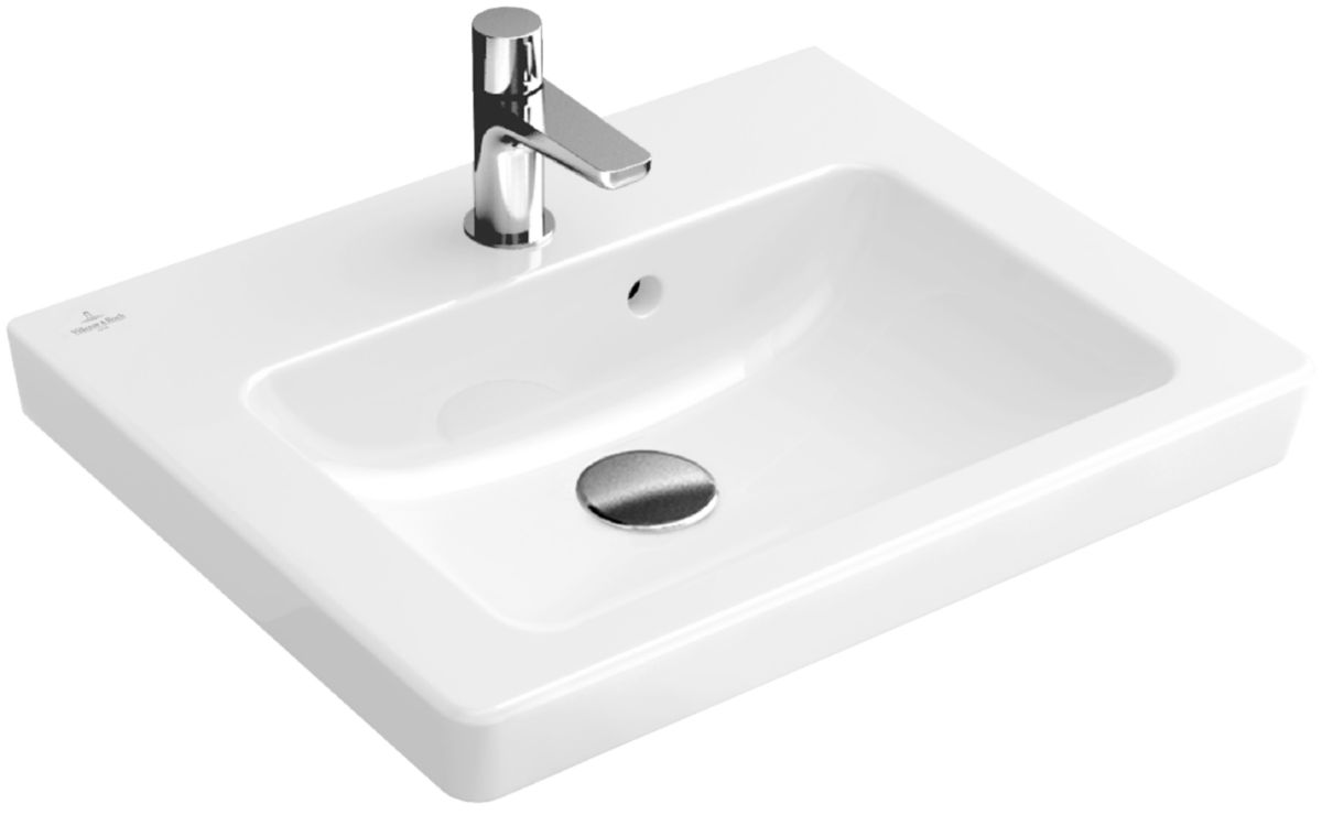 Lave-mains SUBWAY 2.0 pour robinetterie monotrou, trou de robinetterie percé avec trop-plein 500 x 400 mm blanc ceramicplus Réf. 73155GR1