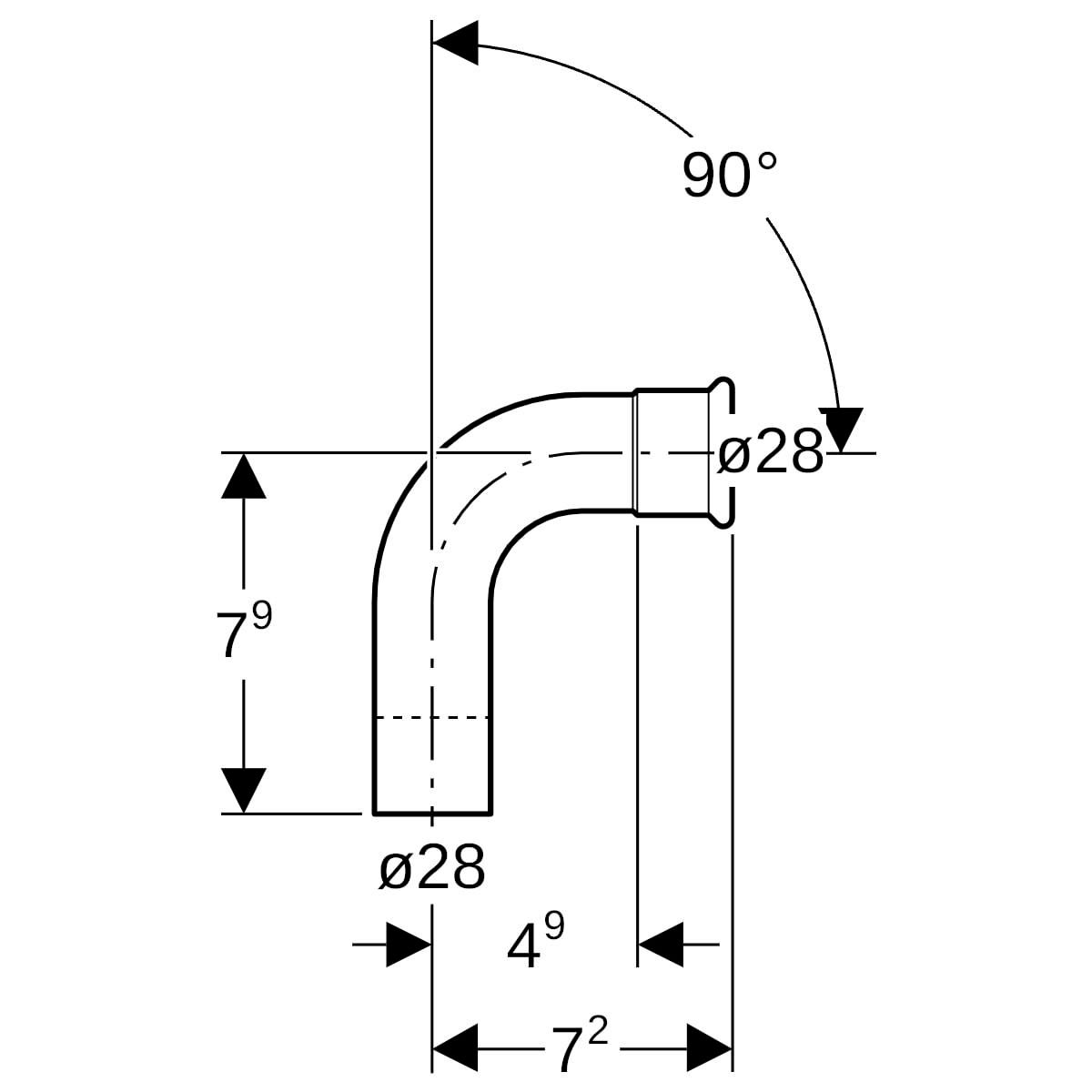 Coude 90 degrés acier avec extrémité à emboîter MF D28mm réf 20305