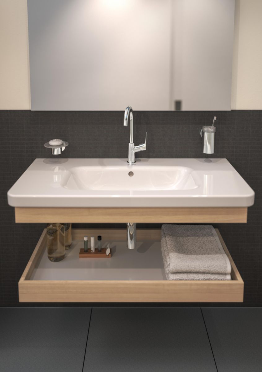 hansgrohe Logis Mitigeur de lavabo 210 bec haut avec tirette et vidage synthétique, Noir mat