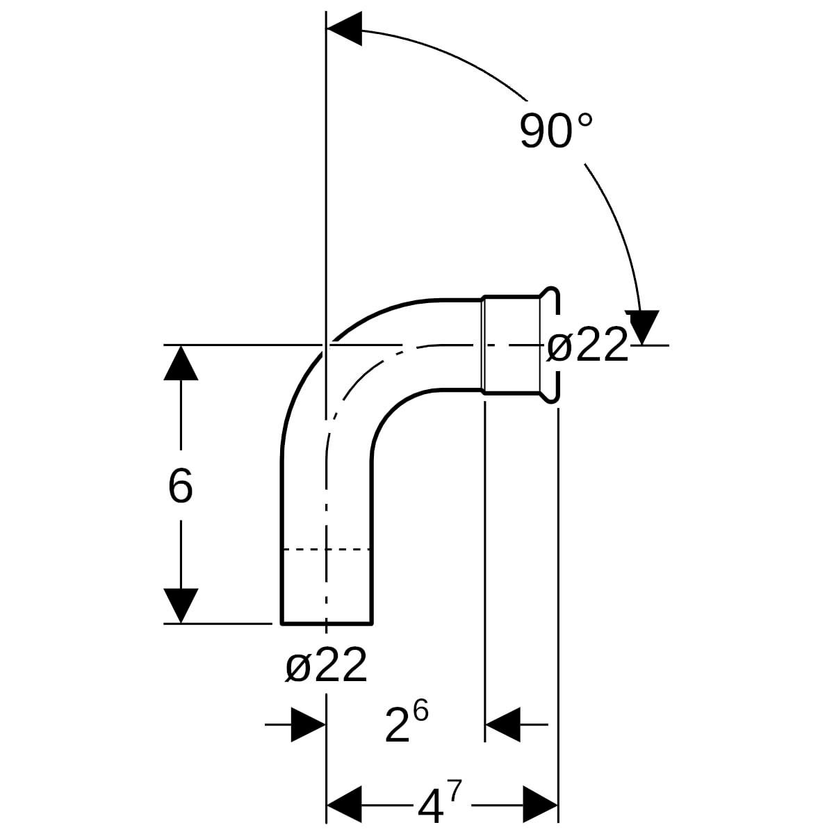 Coude 90° avec extrémité à emboîter D22mm, cuivre Réf 60304