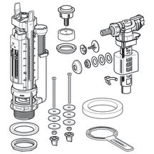 Mécanisme de chasse complet Geberit types 290 - 380, rinçage simple touche, alimentation latérale, 12 X 17 mamelon en laiton Chromé brillant réf. 283.005.21.2