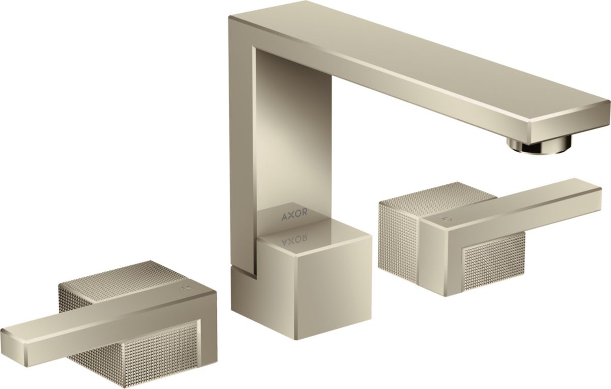 AXOR Edge Mélangeur de lavabo 3 trous 130, bonde push-open, coupe diamant, Aspect doré poli