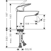 hansgrohe Logis Mitigeur de lavabo 100 sans tirette ni vidage, Noir mat