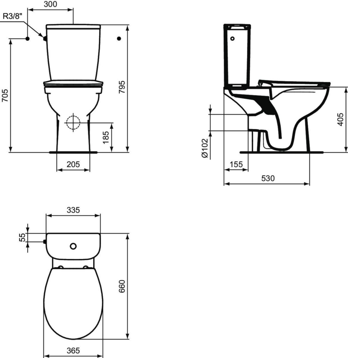 Pack WC au sol ULYSSE sans bride cuvette sortie horizontale abattant thermodur frein de chute Réf. P026701