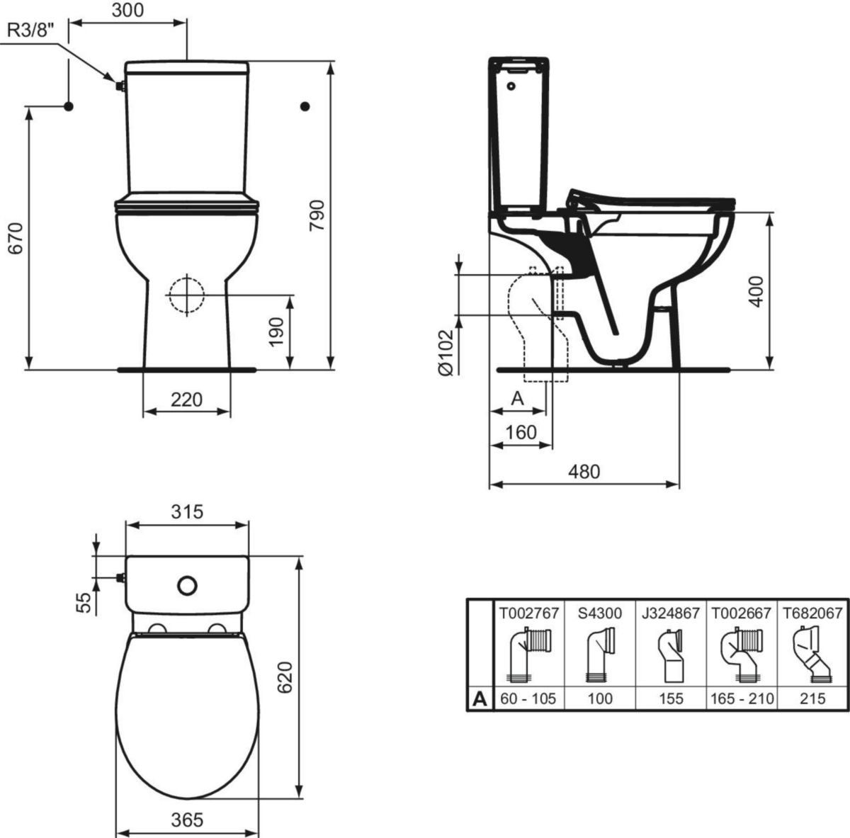 Pack WC au sol ULYSSE+  RimLS+  cuvette à sortie horizontale réservoir 3/6L charnières inox abattant frein de chute Réf. P027401