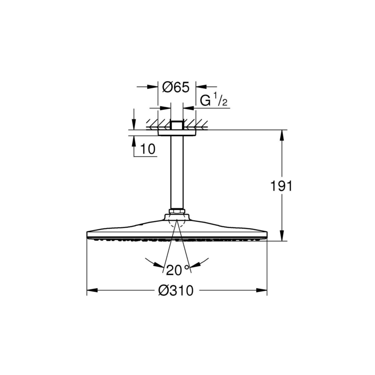 Ensemble douche de tête et bras plafonnier 142 mm, 1 jet Rainshower Mono 310 Chromé Réf : 26560000