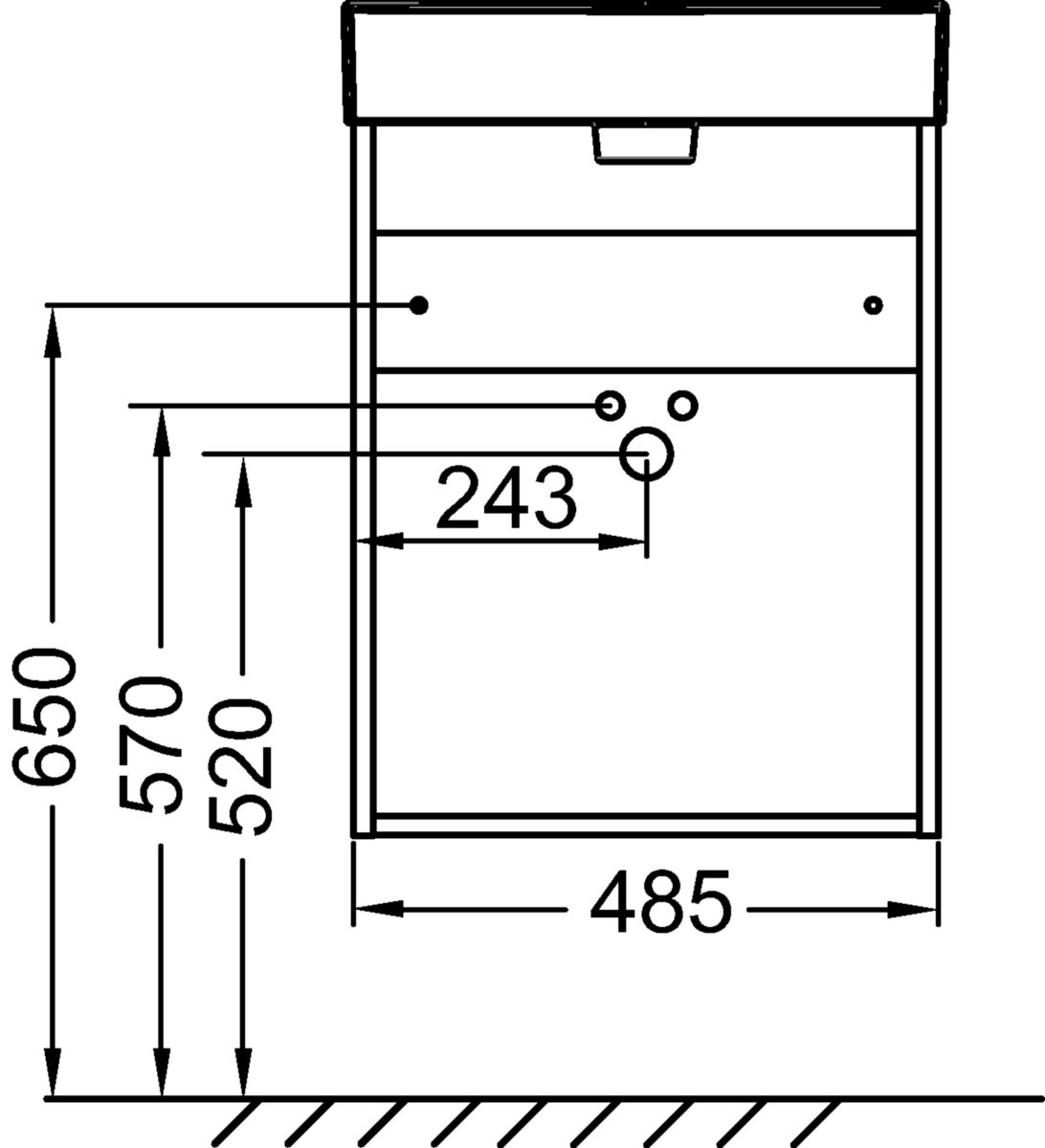 Meuble sous lave-mains. L48,5 x P21,3 x H59,1 cm. 1 porte à fermeture ralentie. Charnières à droite. A commander avec le lave-mains EGO112-56. Mélaminé Chêne tabac Réf. EB2581D-R5-E52