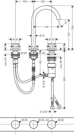 AXOR One Mitigeur de lavabo 3 trous 170, bonde Push-Open, Aspect doré poli