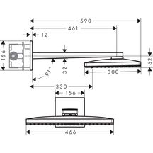 AXOR ShowerSolutions Douche de tête 460 / 300 3jet avec bras de douche 450 mm et rosace carrée, Aspect doré brossé