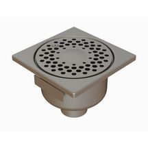 Siphon de sol 1550V avec rosette libre, vis d'inviolabilité, garde d'eau 50 mm - inox - 150x150 mm - H. 80,5 mm