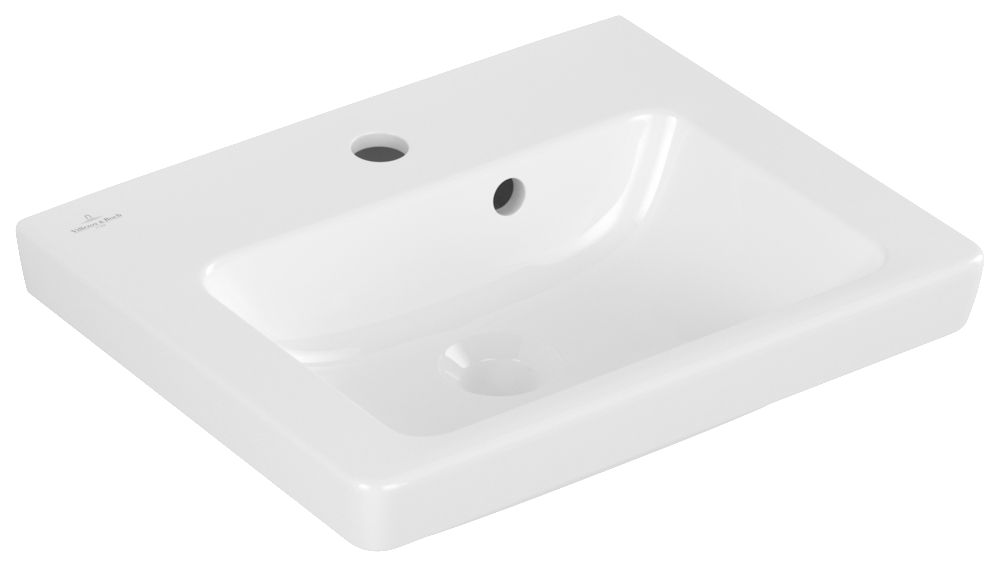 Lave-mains SUBWAY 2.0 pour robinetterie monotrou, trou de robinetterie percé avec trop-plein 500 x 400 mm blanc ceramicplus Réf. 73155GR1