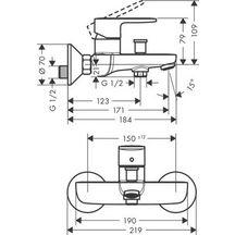 Mitigeur bain/douche C2 avec cartouche à 2 vitesses chromé Réf.71454000