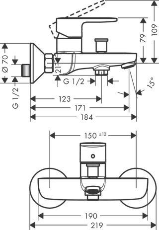 Mitigeur bain/douche C2 avec cartouche à 2 vitesses chromé Réf.71454000