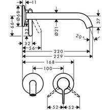 AXOR One Mitigeur de lavabo encastré mural, bec 220 mm, bonde à écoulement libre, Bronze brossé