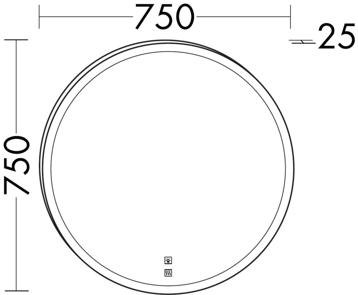 Miroir avec éclairage LED L.75 x H75 cm, contour avec éclairage LED, 5700 K Cl, 1 Interrupteur tactile: ON/OFF anti-buée, 1 interrupteur tactile pour l'anti-buée IP44 réf: SIJN075