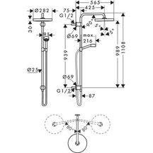 AXOR One Colonne de douche avec douche de tête 280 1jet pour installation encastrée, Rouge doré brossé