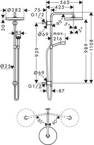 AXOR One Colonne de douche avec douche de tête 280 1jet pour installation encastrée, Rouge doré brossé