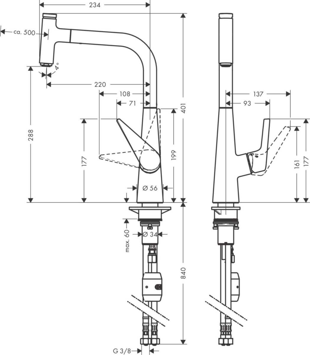 hansgrohe Talis Select M51 Mitigeur de cuisine 300, avec douchette extractible 1 jet, Aspect acier inox