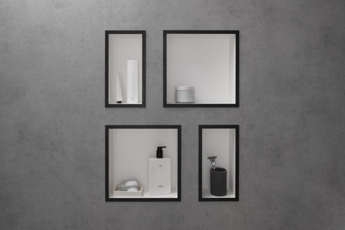 hansgrohe XtraStoris Individual Niche murale 300/150/100 blanc mat avec cadre design, Noir mat