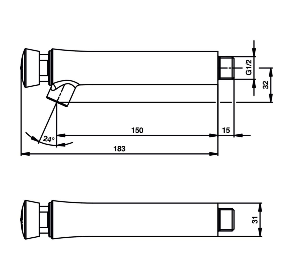 Robinet mural pour lavabo Presto 504. Déclenchement mécanique et temporisé par bouton-poussoir. Temporisation 15sec. Débit 3l/min. Raccordement G1/2". Saillie 150mm. Finition chromée avec pion bleu.