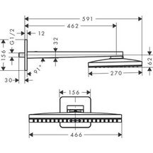 AXOR ShowerSolutions Douche de tête 460 / 300 mm 1jet avec bras de douche 450 mm et rosace softsquare, Rouge doré brossé