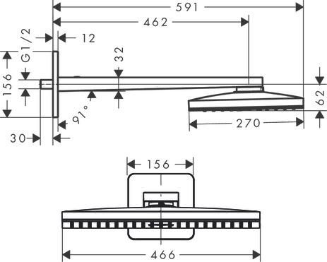 AXOR ShowerSolutions Douche de tête 460 / 300 mm 1jet avec bras de douche 450 mm et rosace softsquare, Rouge doré brossé