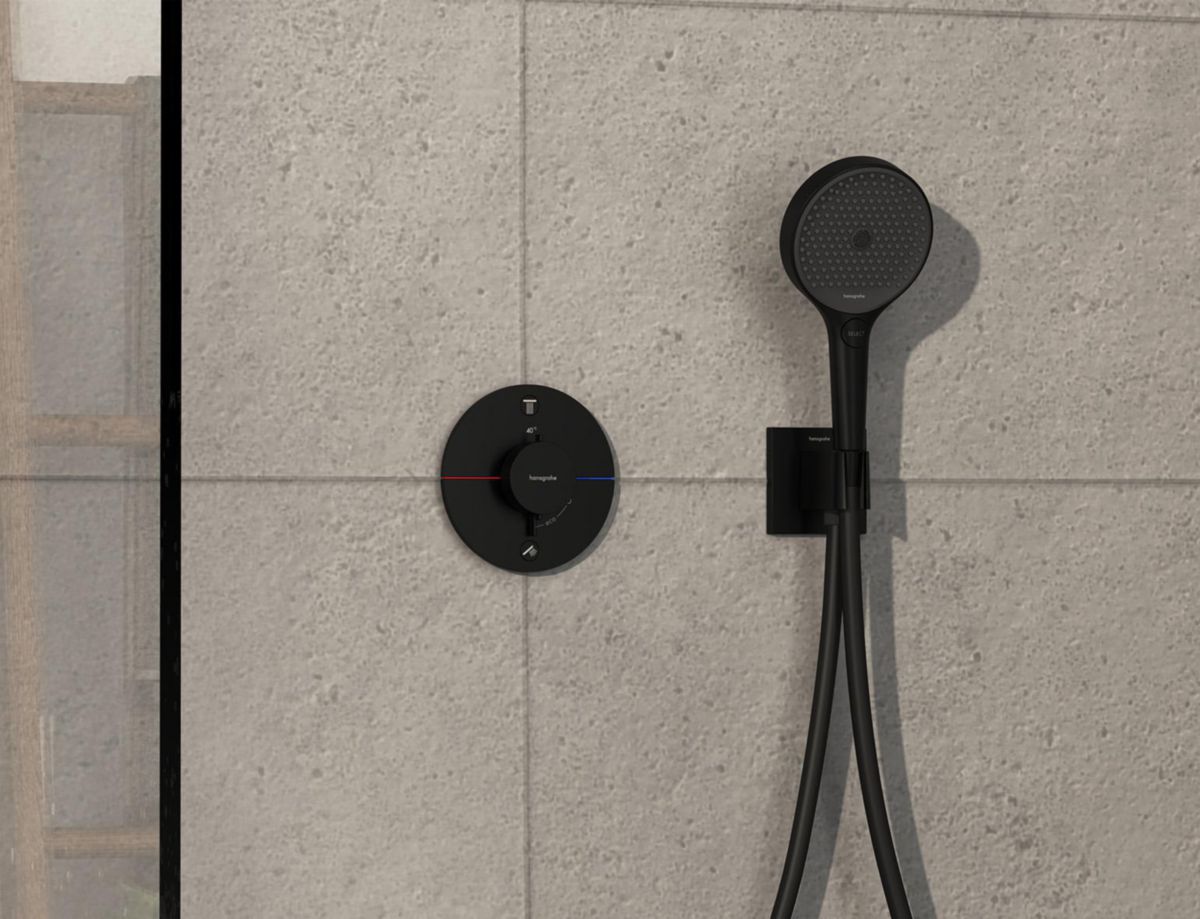 hansgrohe ShowerSelect Comfort S Set de finition pour mitigeur thermostatique encastré avec 2 fonctions, Noir mat