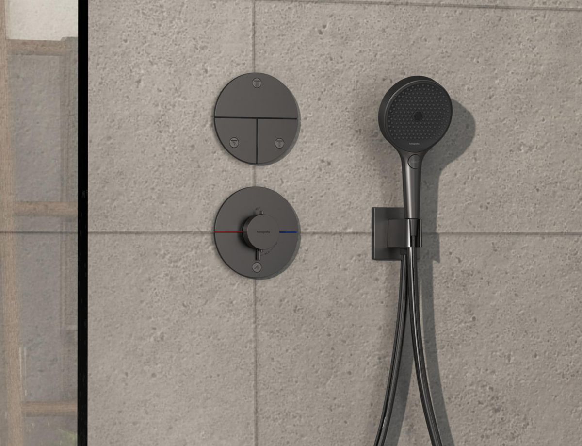 hansgrohe ShowerSelect Comfort S Set de finition pour mitigeur thermostatique encastré, Noir chromé brossé