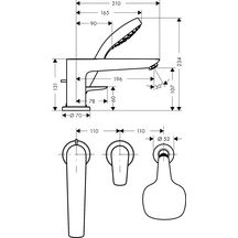 hansgrohe Talis E Talis E Set de finition mitigeur 3 trous pour montage sur bord de baignoire, Chrome