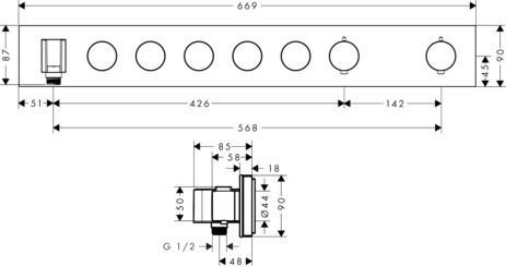 AXOR ShowerSolutions Module thermostatique Select encastré 670 / 900 avec 5 fonctions, Noir chromé poli