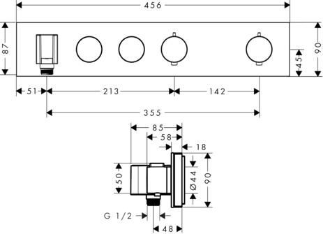 AXOR ShowerSolutions Module thermostatique Select encastré 460 / 90 avec 2 fonctions, Aspect doré poli