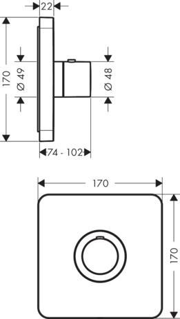 AXOR ShowerSelect Thermostatique ShowerSelect softsquare encastré haut débit, Noir chromé poli