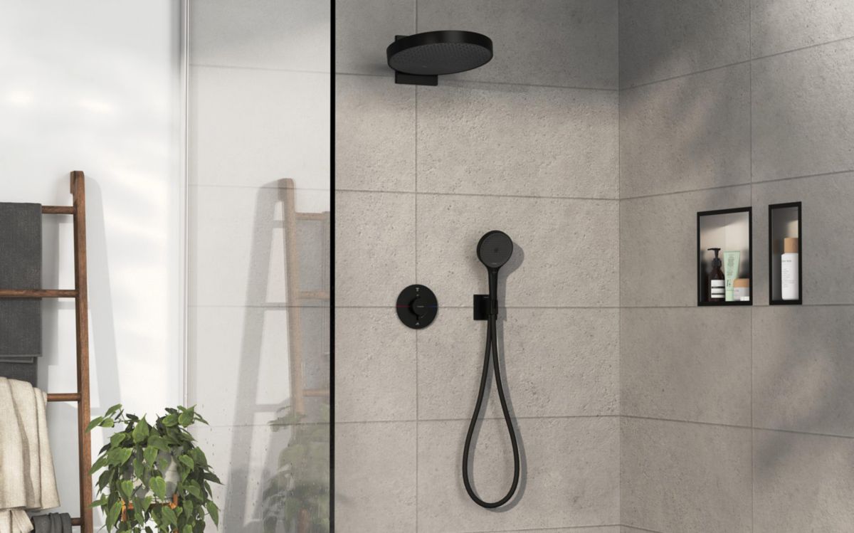 hansgrohe ShowerSelect Comfort S Set de finition pour mitigeur thermostatique encastré avec 2 fonctions, Noir mat