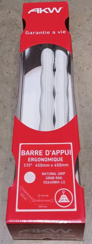 Barres d'appui à poignée ergonomique AKW INTERNATIONAL coudées à 135° blanc réf. 01640WH-LS