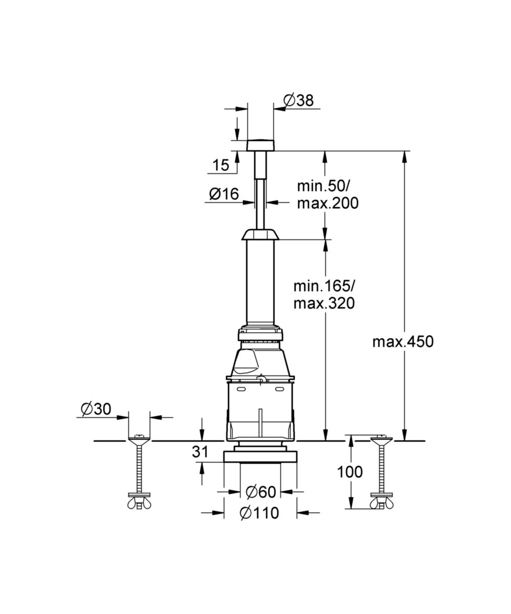 Soupape d'évacuation SERVO interrompable, pour réservoirs de chasse attenants, avec bouton poussoir chromé réf. 37088PI0