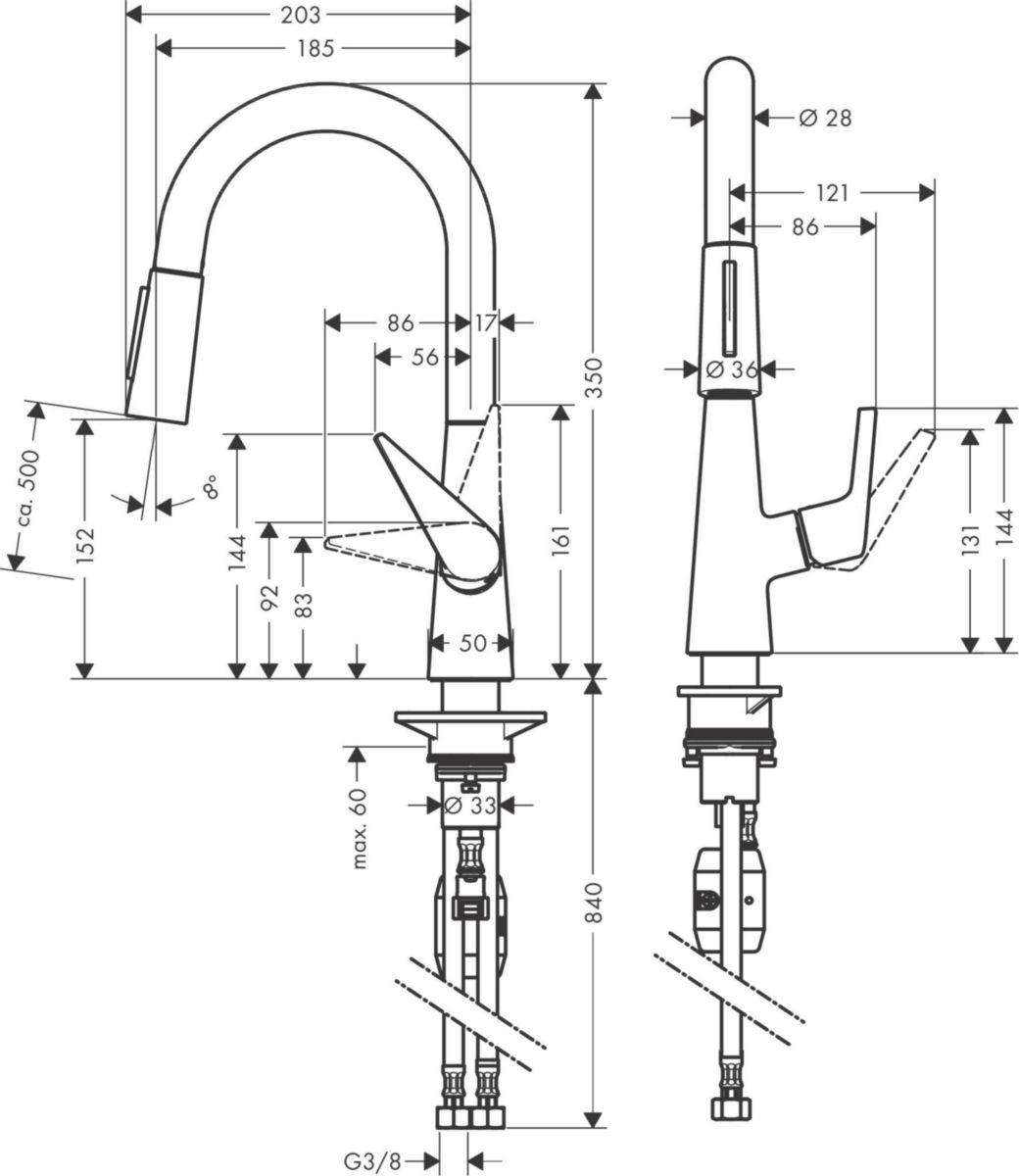 hansgrohe Talis M51 Mitigeur de cuisine 160, avec douchette extractible 2 jets, Aspect acier inox