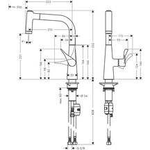 hansgrohe Metris M71 Mitigeur de cuisine 220, avec douchette extractible 2 jets, Chromé