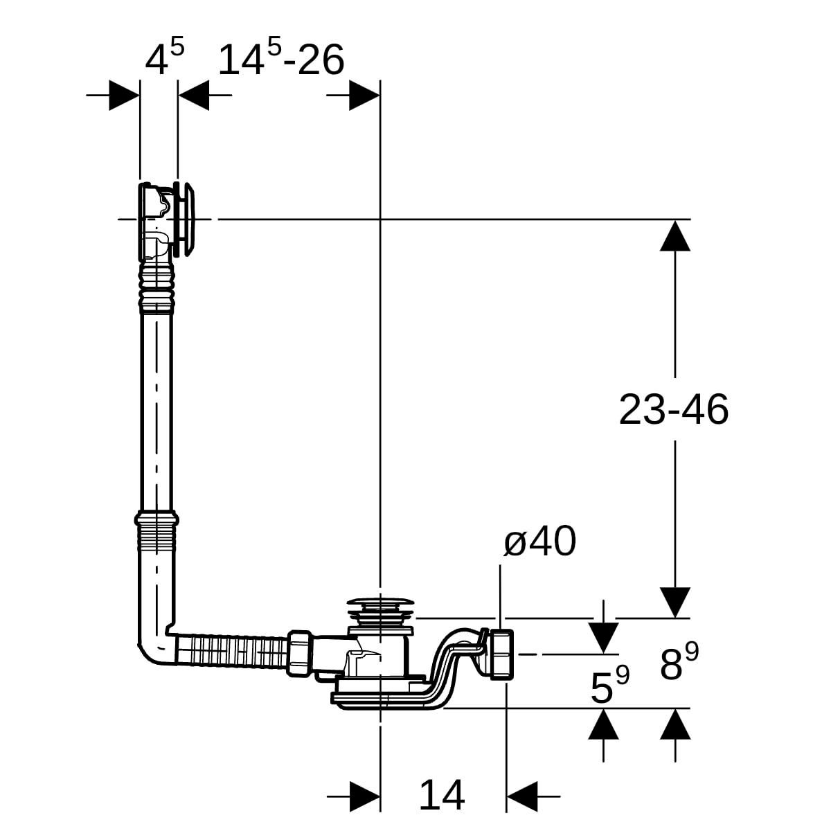 Vidage de baignoire à déclenchement par pression PushControl D52mm L260mm avec kit de finition chromé brillant  réf.150.768.21.6