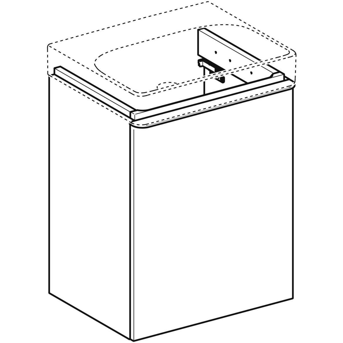 Meuble bas Geberit Smyle Square pour lave-mains, avec une porte: Largeur 49.2cm, Hauteur 61.7cm, Profondeur 40.6cm, gris velouté / laqué mat, gris velouté / thermopoudré mat, Largeur de lavabo=50cm, Charnières à droite