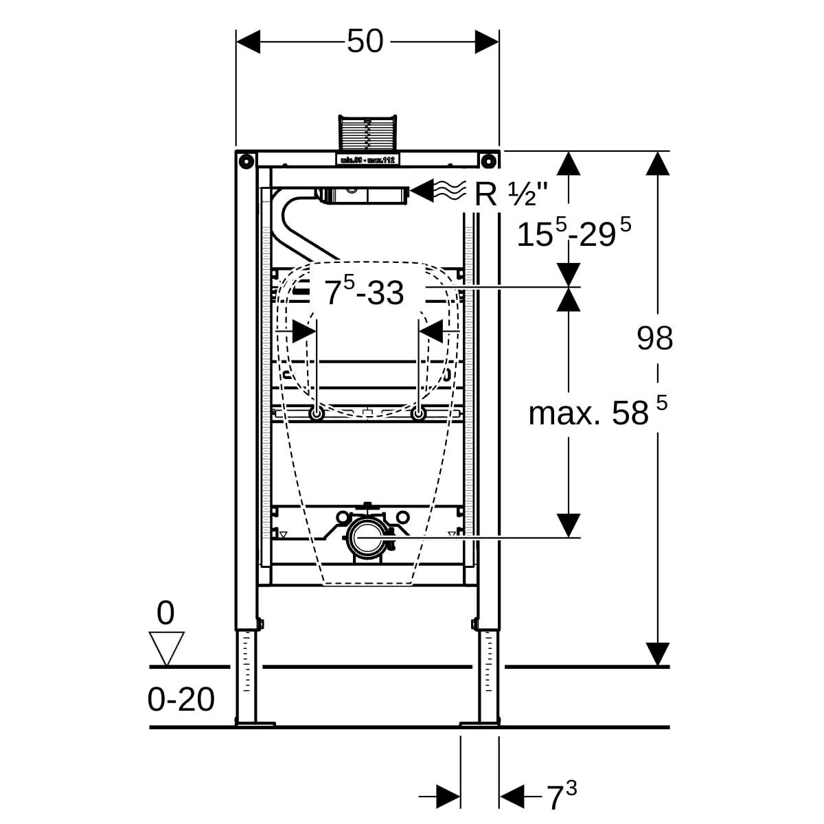 Bâti-support DUOFIX PLUS urinoir, hauteur réduite 98cm, déclenchement par le dessus réf. 111617001