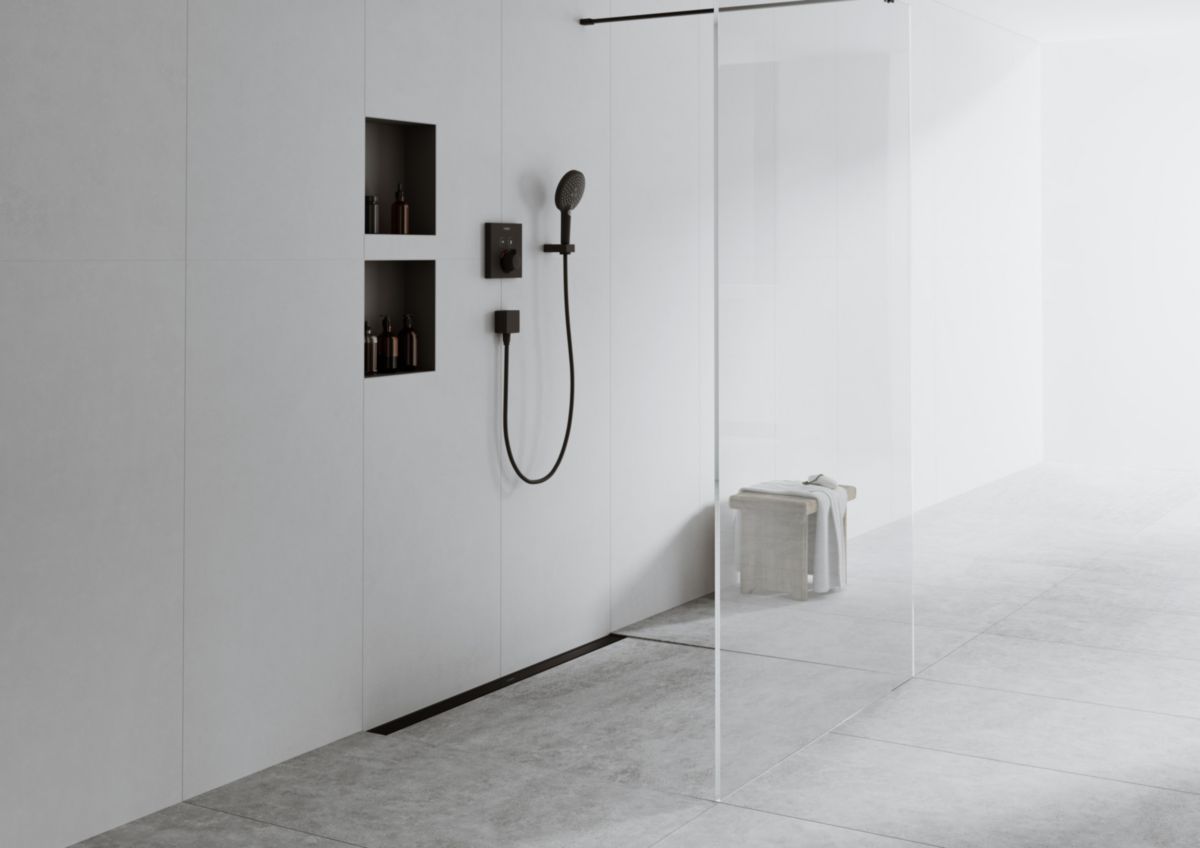 hansgrohe RainDrain Match Caniveau de douche linéaire 800 avec cadre réglable en hauteur, Noir mat