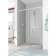 Porte coulissante grande largeur 2 éléments (1 coulissant et 1 fixe à gauche) LIGA D2 L hauteur 2 m largeur 160 cm profilé argent poli verre transparent L ID2 L 16020VPR/ Réf. 1403030573