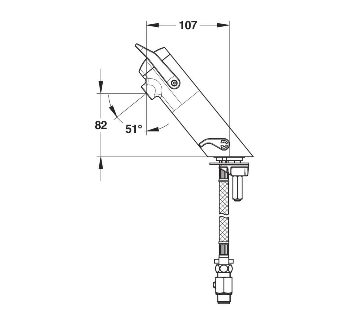 Mitigeur sur plage pour lavabo Presto NEO DUO. Déclenchement mécanique et temporisé par manette souple ergonomique adapté aux enfants. Double temporisation 7-11sec modifiable. Débit 3l/min. Système antiblocage. G3/8"