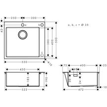 hansgrohe S71 S712-F450 Evier encastré 450, Acier inoxydable